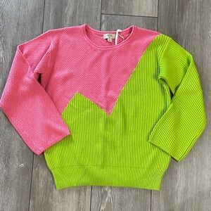 Victor Glemaud Pink and Lime Green Colorblock Crewneck Sweater